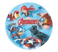 Dekora, Avengers Disque Azyme, Décoration Comestible pour Gâteau d'Anniversaire, Marvel Rond Cake Topper 20 CM
