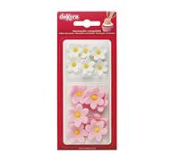 Dekora - Boîte de 7 Marguerites Blanches et 7 Marguerites Roses en Sucre - Figurines Comestibles pour Gâteaux - Décoration en Sucre pour Gâteaux d'Anniversaire