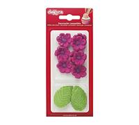 Dekora - Boîte de 8 Fleures Fuchsia et 5 Feuilles Vertes en Sucre - Figurines Comestibles pour Gâteaux - Décoration en Sucre pour Gâteaux d'Anniversaire