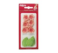 Dekora - Boîte de 8 Fleures Roses et 5 Feuilles Vertes en Sucre - Figurines Comestibles pour Gâteaux - Décoration en Sucre pour Gâteaux d'Anniversaire
