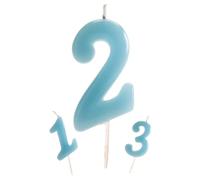 dekora - Bougie Anniversaire Chiffre 2 Bleu Bébé 5,5 cm pour Gâteau