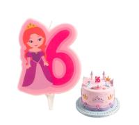 dekora - Bougie Anniversaire Chiffre 6 Princesse 7 cm pour Gâteau