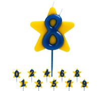 dekora - Bougie Anniversaire Solidaire Étoile pour Gâteaux, Numéro 8, Fondation Pequeño Deseo, Bougie Anniversaire Chiffre 9,5 cm avec Double Mèche, Apte au Contact Alimentaire