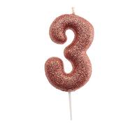 dekora - Bougie d’Anniversaire Chiffre 3 avec Paillettes Roses - Décoration pour Gâteaux - Bougie pour Enfants et Adultes - Idéale pour Fêtes, Événements et Anniversaires