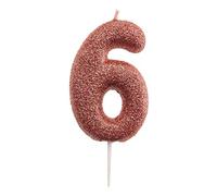 dekora - Bougie d’Anniversaire Chiffre 6 avec Paillettes Roses - Décoration pour Gâteaux - Bougie pour Enfants et Adultes - Idéale pour Fêtes, Événements et Anniversaires