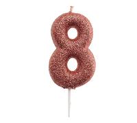 dekora - Bougie d’Anniversaire Chiffre 8 avec Paillettes Roses - Décoration pour Gâteaux - Bougie pour Enfants et Adultes - Idéale pour Fêtes, Événements et Anniversaires