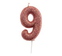 dekora - Bougie d’Anniversaire Chiffre 9 avec Paillettes Roses - Décoration pour Gâteaux - Bougie pour Enfants et Adultes - Idéale pour Fêtes, Événements et Anniversaires