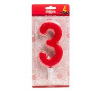 Dekora - Bougie d'Anniversaire Géante Numéro 3 de Couleur Rouge