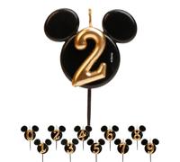 dekora - Bougie d'Anniversaire Mickey Mouse - Bougies Disney - Cire de Paraffine sans Fragrance - Bougies d'Anniversaire Enfant avec Oreilles de Mickey Mouse Noir et Doré - Taille 8,5 cm - Numéro 2