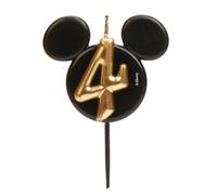 dekora - Bougie d'Anniversaire Mickey Mouse - Bougies Disney - Cire de Paraffine sans Fragrance - Bougies d'Anniversaire Enfant avec Oreilles de Mickey Mouse Noir et Doré - Taille 8,5 cm - Numéro 4