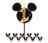 dekora - Bougie d'Anniversaire Mickey Mouse - Bougies Disney - Cire de Paraffine sans Fragrance - Bougies d'Anniversaire Enfant avec Oreilles de Mickey Mouse Noir et Doré - Taille 8,5 cm - Numéro 1