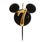 dekora - Bougie d'Anniversaire Mickey Mouse - Bougies Disney - Cire de Paraffine sans Fragrance - Bougies d'Anniversaire Enfant avec Oreilles de Mickey Mouse Noir et Doré - Taille 8,5 cm - Numéro 7