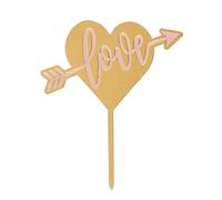 dekora - Cake Topper Cœur Love - Décoration pour Gâteaux Adaptée au Contact Alimentaire - Topping en Plastique pour Décorer Gâteaux ou Pâtisseries - Doré et Rose - Dimensions 13 x 11 cm