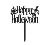 dekora - Cake Topper Halloween avec sorcière et citrouille - Décoration de gâteaux, cupcakes et biscuits - Plastique noir - 10 x 11 cm