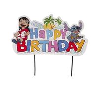 dekora - Cake Topper Stitch "Happy Birthday" - Décoration pour Gâteau d'Anniversaire Adaptée au Contact Alimentaire - Topping en Papier et Plastique pour Décorer les Gâteaux - Dimensions 16,5 x 13 cm