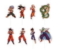 dekora - Cake Toppers Dragon Ball 16 unités - Décoration cupcakes et gâteaux, papier apte au contact alimentaire, 8 designs avec Goku, Vegeta, Piccolo, Krilin, Trunks et Shenron