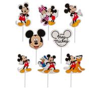 dekora - Cake Toppers Mickey Mouse pour décorer gâteaux et cupcakes, pics en papier pour anniversaires et fêtes, 16 unités, 8 modèles.