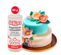 dekora - Colle Alimentaire 60g, Idéale pour Pâte à Sucre, Décorations de Gâteaux - Transparente, Sans Saveur, Séchage Rapide - Application Précise avec Bouchon à Vis, Essentiel pour Cake Design