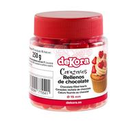 dekora - Cœurs en Chocolat Rouge pour Décoration, 250 g - Décoration Comestible pour Gâteaux, Cupcakes et Desserts de Saint-Valentin
