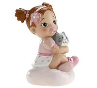dekora - Décoration Baptême Fille, Figurine en résine, Bébé avec Chaton, 10 cm de Hauteur, Décoration Gâteau Baptême, Design Original et Détaillé, Cake topper Apte au Contact Alimentaire