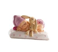 dekora - Figurine de Décoration de Baptême Fille, Bébé avec Peluche Cake Topper pour Gâteaux de Baptême, Baby Shower et Cérémonies