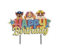 dekora - Décoration de Gâteau d'Anniversaire de la Pat Patrouille Cake Topper Happy Birthday en Papier - 17,5 x 15 cm, Yellow