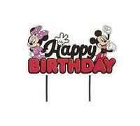 dekora - Décoration de Gâteau d'Anniversaire de Mickey et Minnie Mouse Cake Topper Happy Birthday en Papier - 17,5 x 15 cm