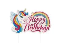 dekora - Décoration de Gâteau d'Anniversaire Licorne Tesia Cake Topper Happy Birthday en Papier - 17,5 x 15 cm