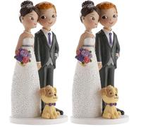 dekora - Décoration de Gâteau de Mariage | Figurine Gâteau de Mariage Marié et Chien - 16 cm (Lot de 2)