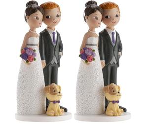 dekora - Décoration de Gâteau de Mariage | Figurine Gâteau de Mariage Marié et Chien - 16 cm (Lot de 2)