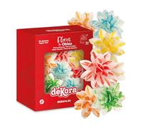 dekora - Décoration de Gâteau, Fleurs Comestibles en Azyme, 10 Dahlias, 7 cm, Sans Sucre, Sans Gluten, Sans Lactose, Couleurs Assorties, Anniversaire, Mariage, Baptême, Gender Reveal