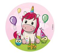 Dekora - Decoration Gateau Anniversaire Feuille Azyme Licorne Bebe - 20 cm Diametre