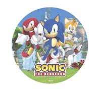 dekora - Décoration pour Gâteaux d’Anniversaire - Cake Topper Sonic 20 cm - Disque en Azyme Comestible pour Gâteau Sans Gluten, Sans Sucres Ajoutés, Sans Lactose - Convient aux Végétariens