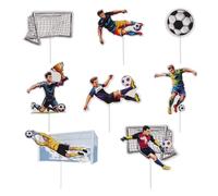 dekora - Décoration pour Gâteaux de Football, Cake Toppers en Papier Anniversaire Enfant, Lot 16 pièces (8 motifs) joueurs, ballon et but, Decoration gateau foot