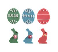 dekora - Décorations de gâteau de Pâques en sucre, assortiment œufs et lapins, 48 pièces, décoration comestible sans gluten pour gâteaux, cupcakes et biscuits
