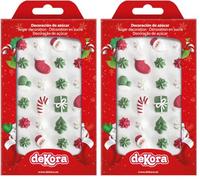 dekora - Décorations de Noël en sucre 2D, 24 pièces, décoration gâteau comestible, figurines assorties pour gâteaux, cupcakes et desserts de Noël (Lot de 2)