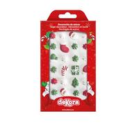 dekora - Décorations de Noël en sucre 2D, 24 pièces, décoration gâteau comestible, figurines assorties pour gâteaux, cupcakes et desserts de Noël