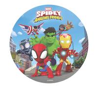 dekora, Disque Comestible Spidey pour Gâteau d'Anniversaire Enfant, Décoration de Fête Thématique, Ornement Original Sans Gluten, Spidey et ses Amis, Papier Azyme pour Pâtisserie 20 CM