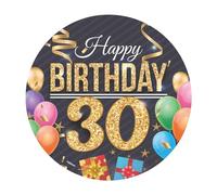 Dekora, Disque d'Azyme Comestible 30 Happy Birthday, Décoration pour Gâteaux d'Anniversaire, Rond 20 CM