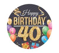 Dekora, Disque d'Azyme Comestible Happy Birthday, Décoration pour Gâteaux d'Anniversaire, Rond 20 CM (Happy Birthday 40)