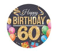 Dekora, Disque d'Azyme Comestible Happy Birthday, Décoration pour Gâteaux d'Anniversaire, Rond 20 CM (Happy Birthday 60)