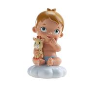 dekora - Figurine Baptême Garçon avec Peluche Girafe 10,5 cm, Cake Topper pour Gâteau, Décoration Gâteau Baptême et Baby Shower