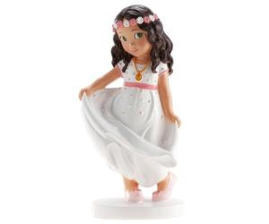 dekora - Figurine Décorative pour Première Communion - Fille avec Ceinture Rose - Fabriquée en Résine - Décoration pour Gâteaux - 16 cm - Design Original et Détaillé - Compatible Contact Alimentaire