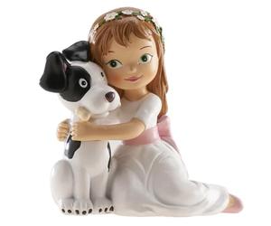 dekora - Figurine Décorative pour Première Communion - Fille avec Petit Chien - Fabriquée en Résine - Décoration pour Gâteaux - 11,5 cm - Design Original et Détaillé - Compatible Contact Alimentaire