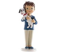 dekora - Figurine Décorative pour Première Communion Garçon avec Chien - Décoration pour Gâteaux Fabriquée en Résine - 16,5 Centimètres - Design Original et Détaillé - Adaptée au Contact Alimentaire
