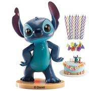 dekora - Figurine Stitch pour Gâteau avec 10 Bougies d’Anniversaire, Décoration Anniversaire Stitch et Cake Topper Disney pour Gâteau Enfant, Apte au Contact Alimentaire