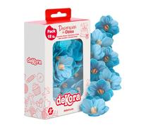 dekora - Fleurs Comestibles pour Gâteau, 18 Gaufrettes Camélias bleues, 4 cm, sans sucre, sans gluten, sans lactose, Décoration Gâteau pour Anniversaire, Mariage, Baptême, Gender Reveal, Baby Shower