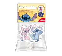 Dekora, Kit de Décoration de Gâteau d'Anniversaire Stitch & Angel, Cake Toppers en Papier pour Cupcakes et Gâteaux, Décorations Enfants pour Fêtes à Thème Disney Original, Pack de 16 Unités, 10,5 x 7
