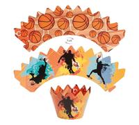 dekora - Kit déco cupcakes Basketball : toppers papier + 6 manchons type caissettes muffins papier en carton, double face réversible, réutilisable, non comestible, déco cupcakes/muffins (sans cuisson)