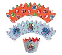 dekora - Kit déco cupcakes Disney Stitch sous licence officielle : toppers papier + 6 manchons type caissettes cupcake en carton, double face réversible, réutilisable, non comestible (sans cuisson)